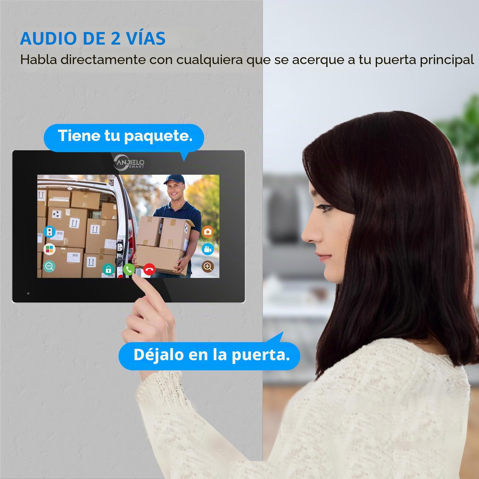 ANJIELO SMART Cámara de Video Timbre 1080P con Pantalla táctil de 7 Pulgadas, intercomunicador de Timbre de Video, Compatible con grabación automática de visión Nocturna infrarroja (black2)
