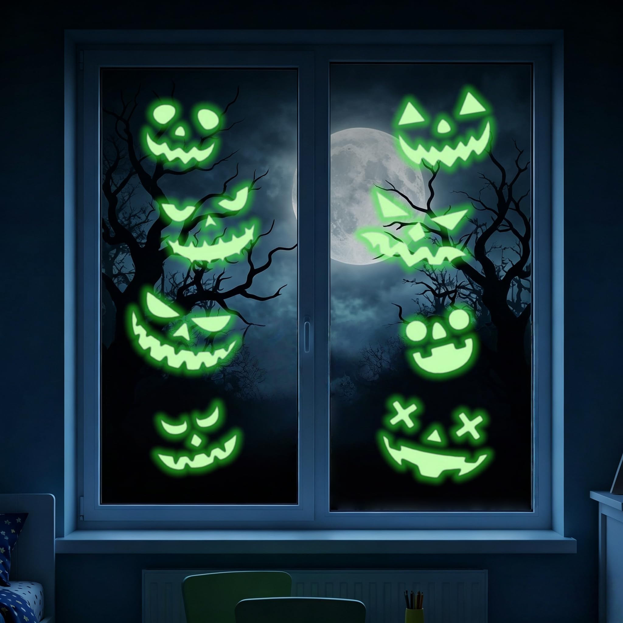 Halloween Window Stickers, Glow in The Dark Halloween Decorations, Removable Waterproof Window Clings, Versatile Decor Stickers for Door, Stair, Home, Indoor & Outdoor Party Ornaments