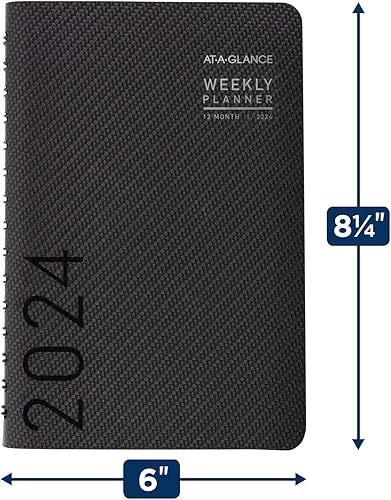 Miniatura 6 de AT-A-GLANCE Agenda semanal y mensual 2024, 5 x 8 pulgadas, pequeña, pestañas mensuales, bolsillo, contemporánea, carbón (70100 x 4524)