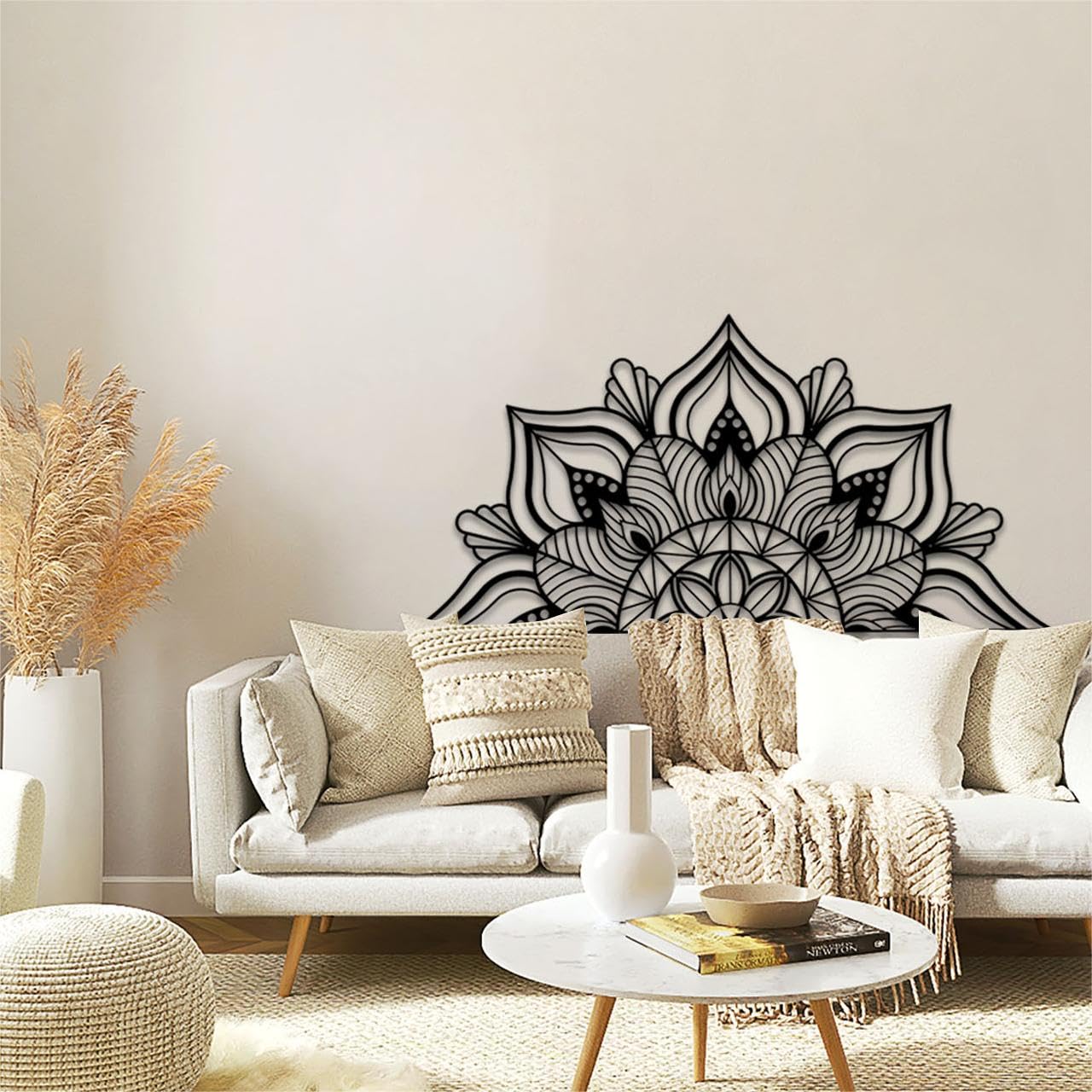 Resama Grande decorazione da parete in metallo con fiore di loto, decorazione da parete, adatta per ufficio e casa, decorazione per interni ed esterni (nero, 150 x 75 cm)