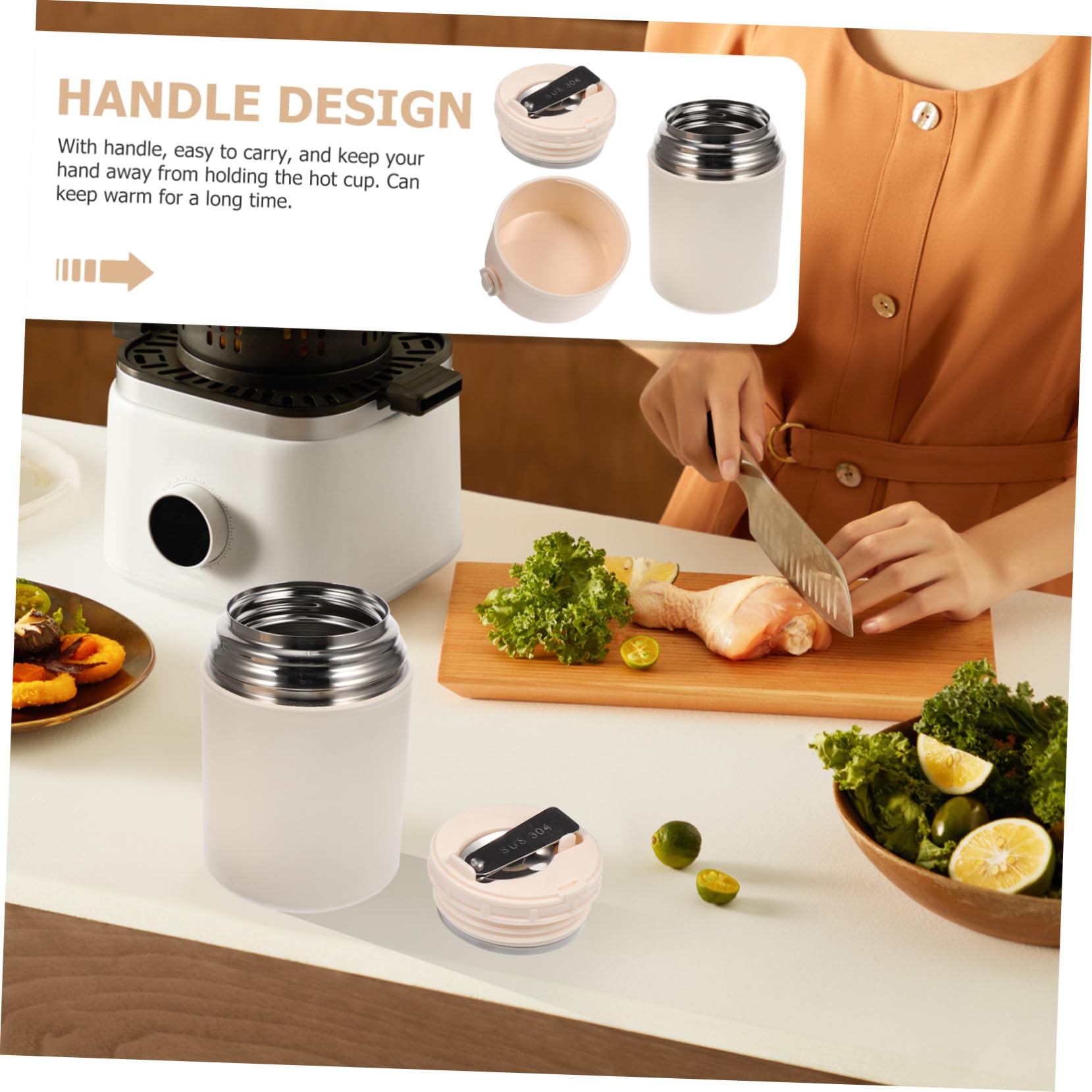850ml Contenedor de Alimentos Aislado y Porta Alimentos Portátil de Acero Inoxidable con Doble Capa y Anillo de Sellado a Prueba de Fugas para Actividades al Aire Libre