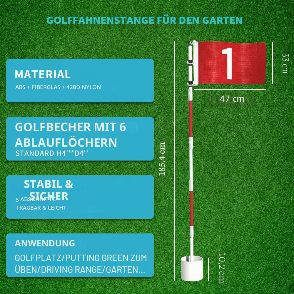 THIODOON Golf-Flagge, Golflöcher und Flaggen für Garten, Innenhof, Putting-Green, Golf-Lochbecher und Flagge für Putting-Übungen, 5-teiliges Design mit Anschlüssen (Flag Stick Set, 1 Pack)