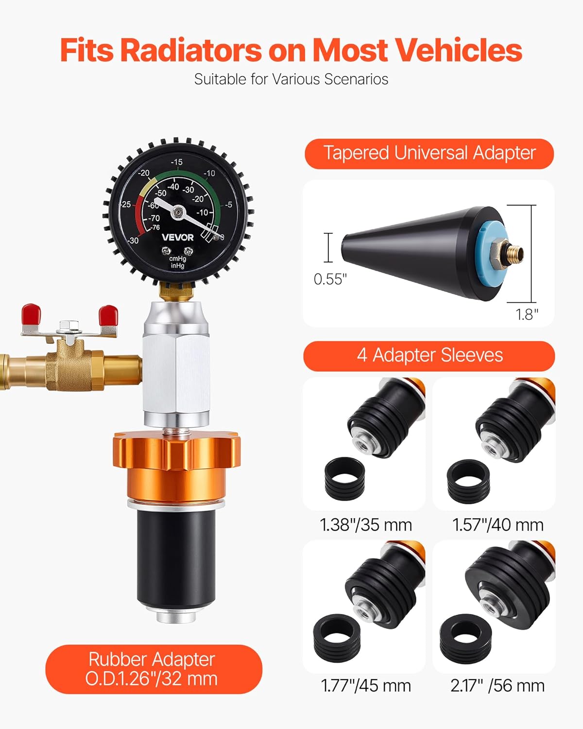 VEVOR Radiator Vacuum Refill Kit, Automotives Cooling System Vacuum & Purge Fill Tool with Gauge, Portable Radiator Coolant Filling Kit with Toolbox, Universal Fit for Most Cars Vans SUVs and Trucks