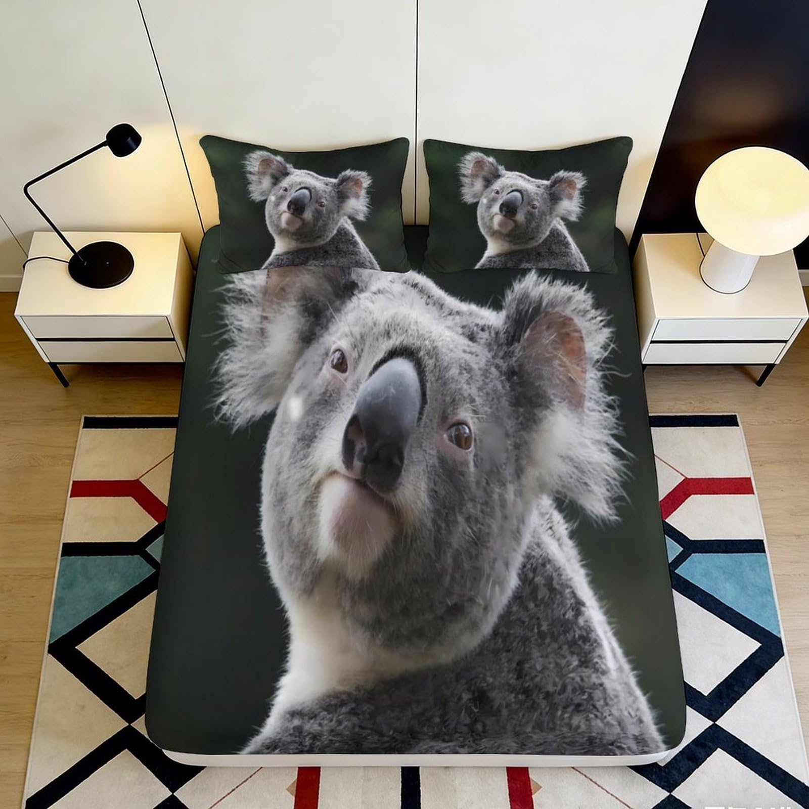 Jqzkxnhpbr Style-1 3D Printed Koala Animal Fitted Sheet Microfiber Soft Grey Wildlife Bed Cover For Bedroom Dorm Mattress Decor 90X200x25cm