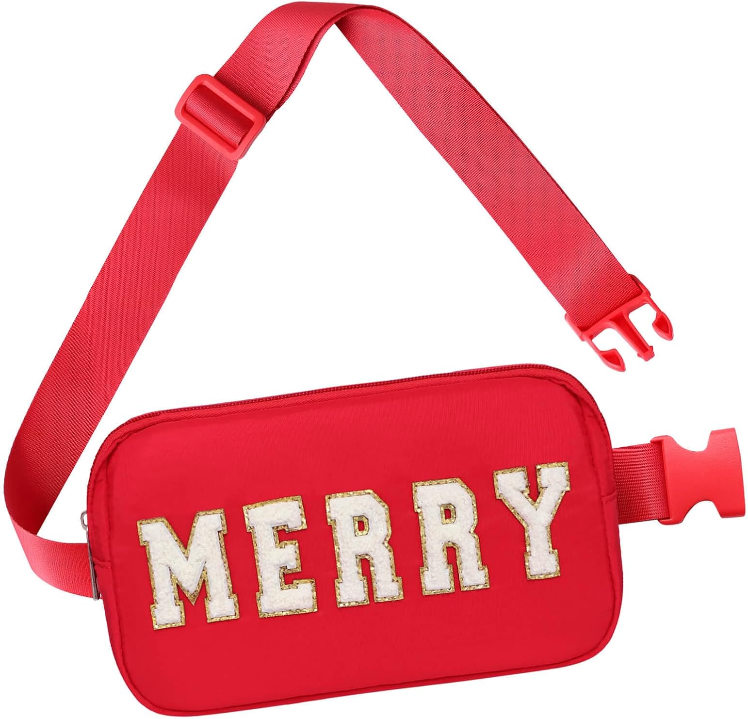 Christmas Fanny Pack, Merry Letter Belt Bag, Red Christmas Purse Crossbody Bag Nylon Adjustable Strap, Christmas Gifts For Girls Boys Women Men