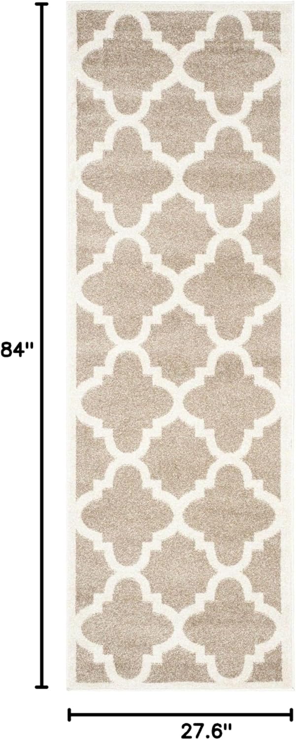 SAFAVIEH Amherst Collection Runner Rug - 2'3" x 7', Wheat & Beige, Moroccan Trellis Design, Non-Shedding & Easy Care, Ideal for High Traffic Areas in Living Room, Bedroom (AMT423S)