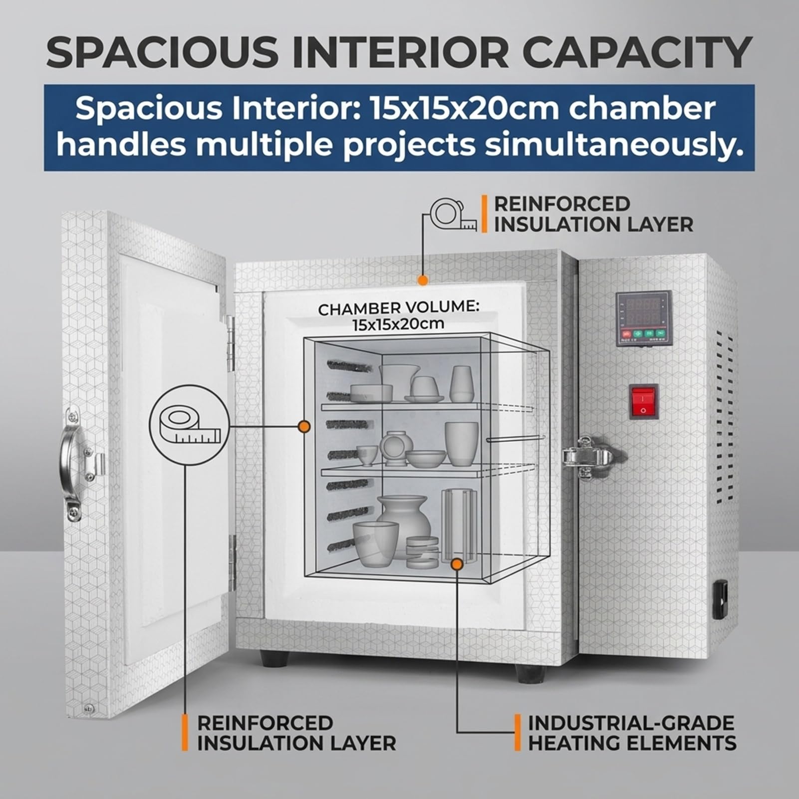 800C Forno Muffola per Preriscaldo Stampo Gesso Cera Persa Laboratorio,Forno Elettrico Ceramica Casa Argilla Hobby Banco,Forno Calcinazione 1500W con Scarico Superiore