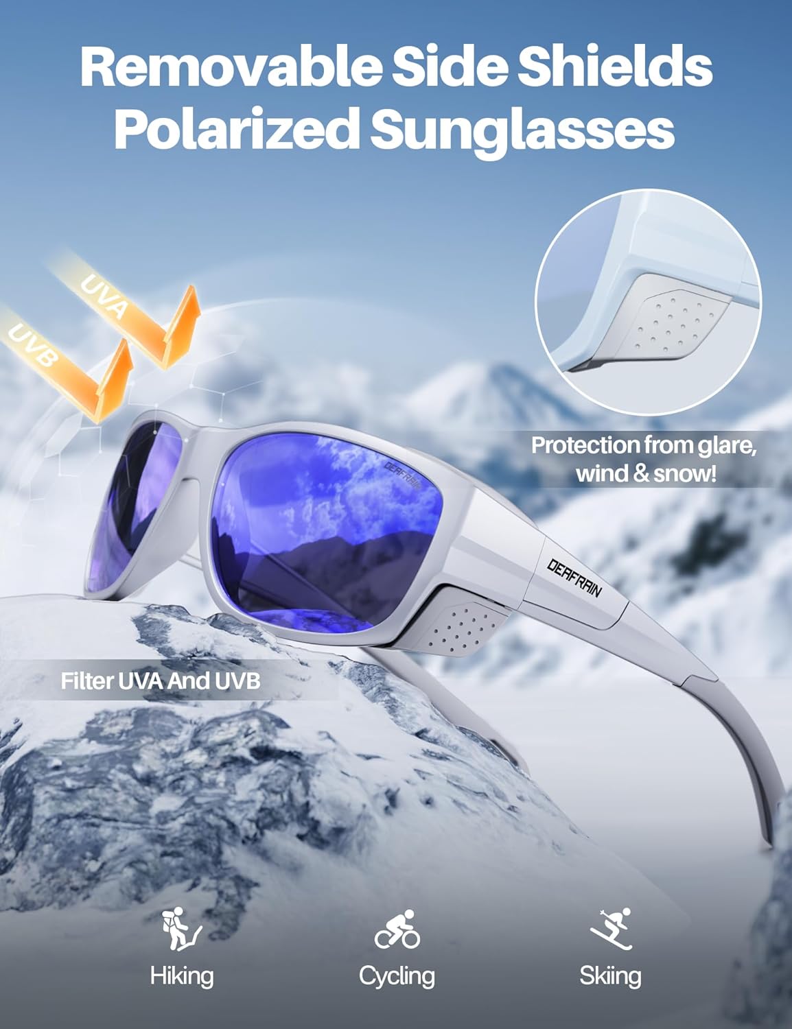 DEAFRAIN Sport Polarized Sunglasses for Men Women with Removable Side Shield for Hiking Skiing Climbing Glasses UV Protection - Image 4