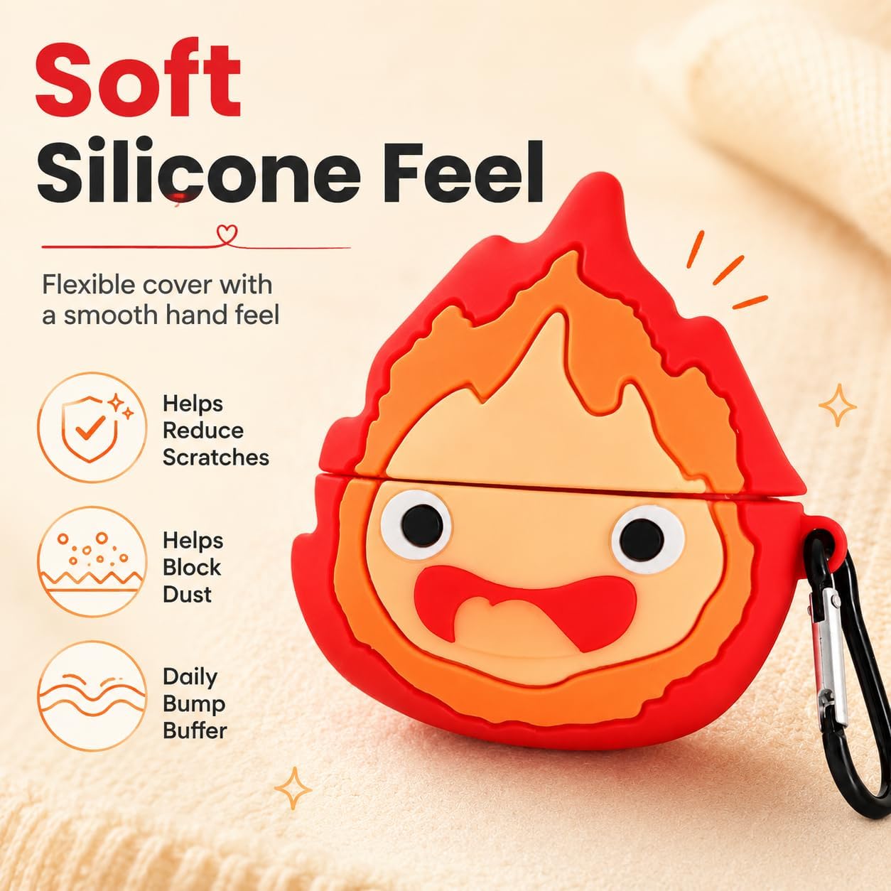 Cute Flame Cartoon Design Earphone Case for Airpods Pro 3 2025, Soft Silicone Material Earphone Case with Hook, for Airpods Pro/ Pro3, Suitable for Boys and Girls