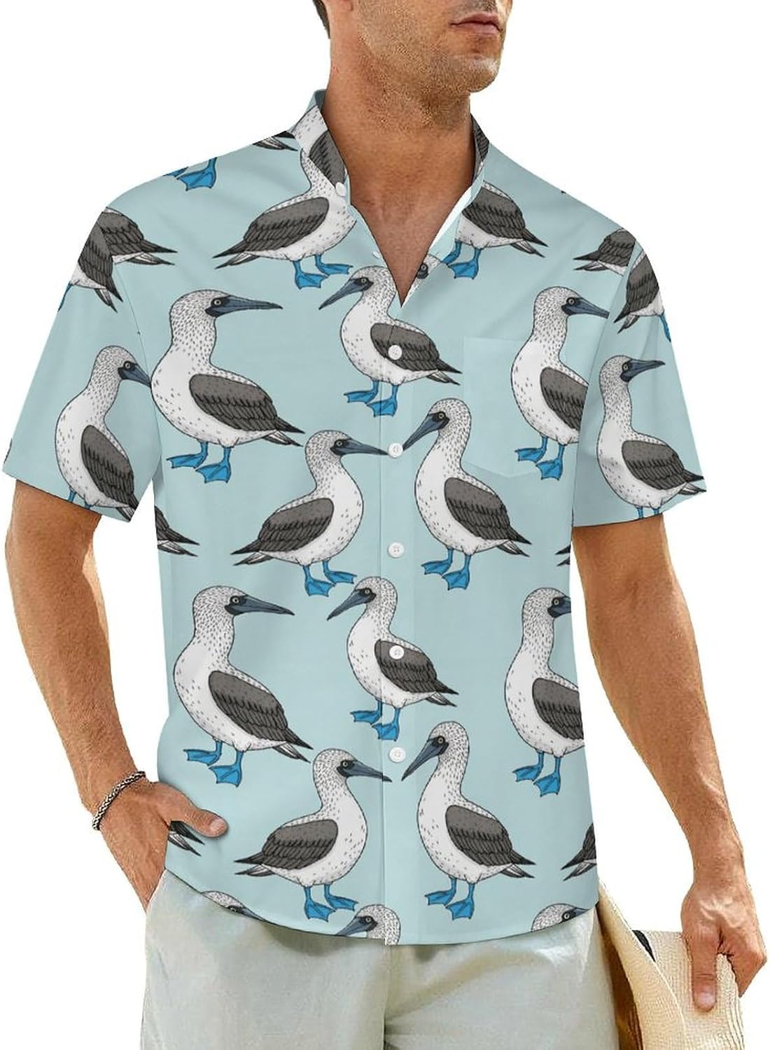 Button Down Shirts for Men Casual Short Sleeve Stand Up Collar Shirts Summer Beach Tops