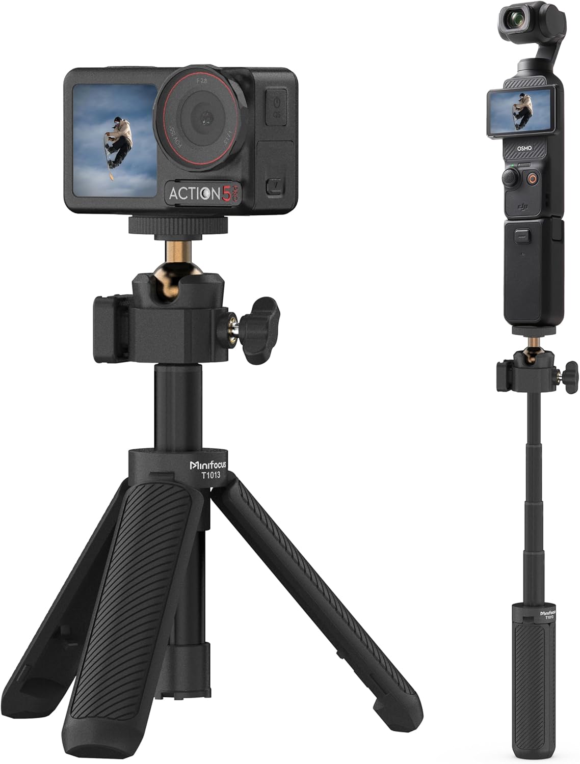 MINIFOCUS Extendable Mini Camera Tripod, 360° Ball Head with Cold Shoe, 4 Levels Adjustment Small Selfie Stick for Gopro Hero 13/12/11/10 DJI Osmo Pocket 3 Action 5 Pro insta360 X5/X4