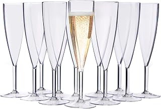 US Acrylic Plastic Reusable Champagne Flute (Set of 12) Clear 5oz Stems | BPA-Free, Shatterproof, Made in USA | Top-Rack Dishwasher Safe