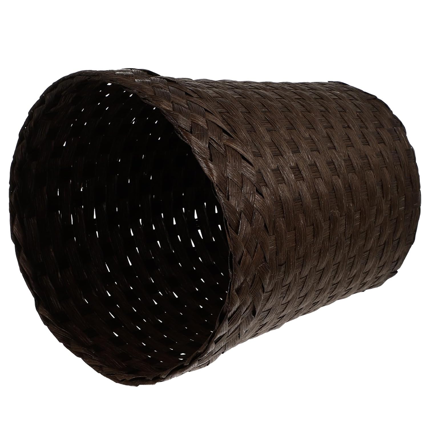 CALLARON Woven Grass Waste Paper Basket Large-Capacity Storage Holder Dark Color Multi-Purpose Container for Living Room Bedroom Office Organization