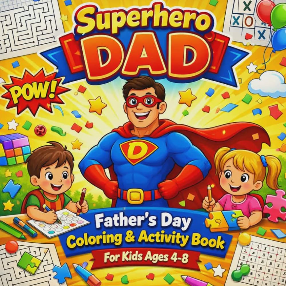Superhero Dad: Father’s Day Coloring & Activity Book for Kids Ages 4-8 | Fun Coloring Pages, Mazes, Puzzles & Games | Perfect Gift from Kids to Dad