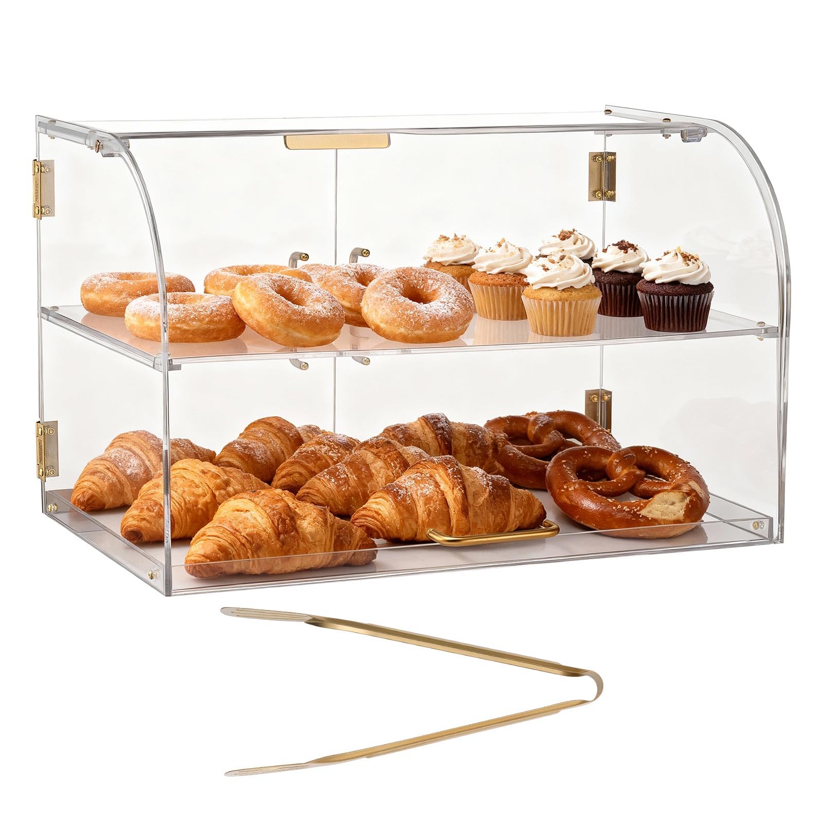 VEVOR Gebäckvitrine 2-stöckig, Gewerbliche Bäckereivitrine aus Transparentem Acryl, Thekenvitrine mit Magnetischer Rücktür & Abnehmbarer Trennwand für Kekse Desserts Donuts, 558 x 355 x 355 mm