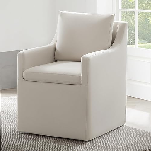 Miniatura 21 de Sillas de comedor tapizadas con ruedas, cubierta lavable, silla de escritorio lateral con rodillos para comedor, sala de estar, beige crema, 1 caja