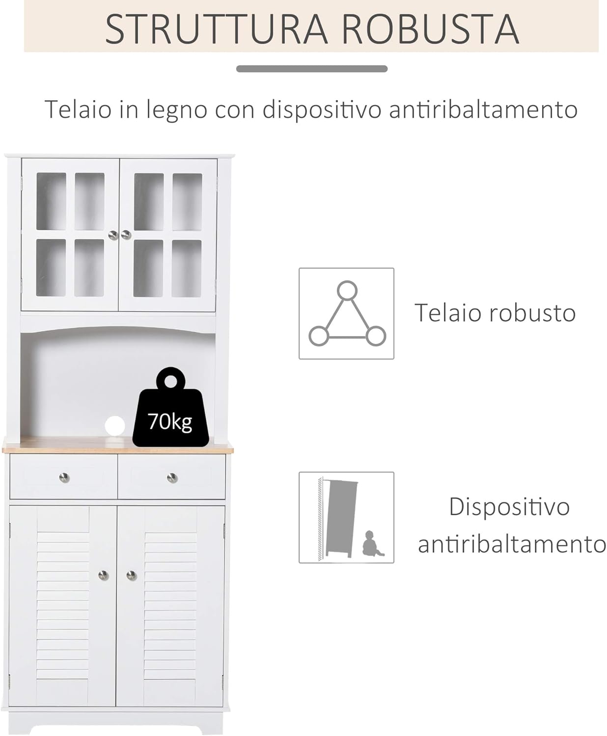 HOMCOM Kitchen Pantry Cabinet illustrating robust structure and anti-tip device