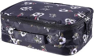GANAZONO Waterproof Mini Cosmetic Bag for Travel and Vacation Organization | Oxford Cloth, Large Capacity with Classified Storage, Portable Printed Pouch, Black Floral Style