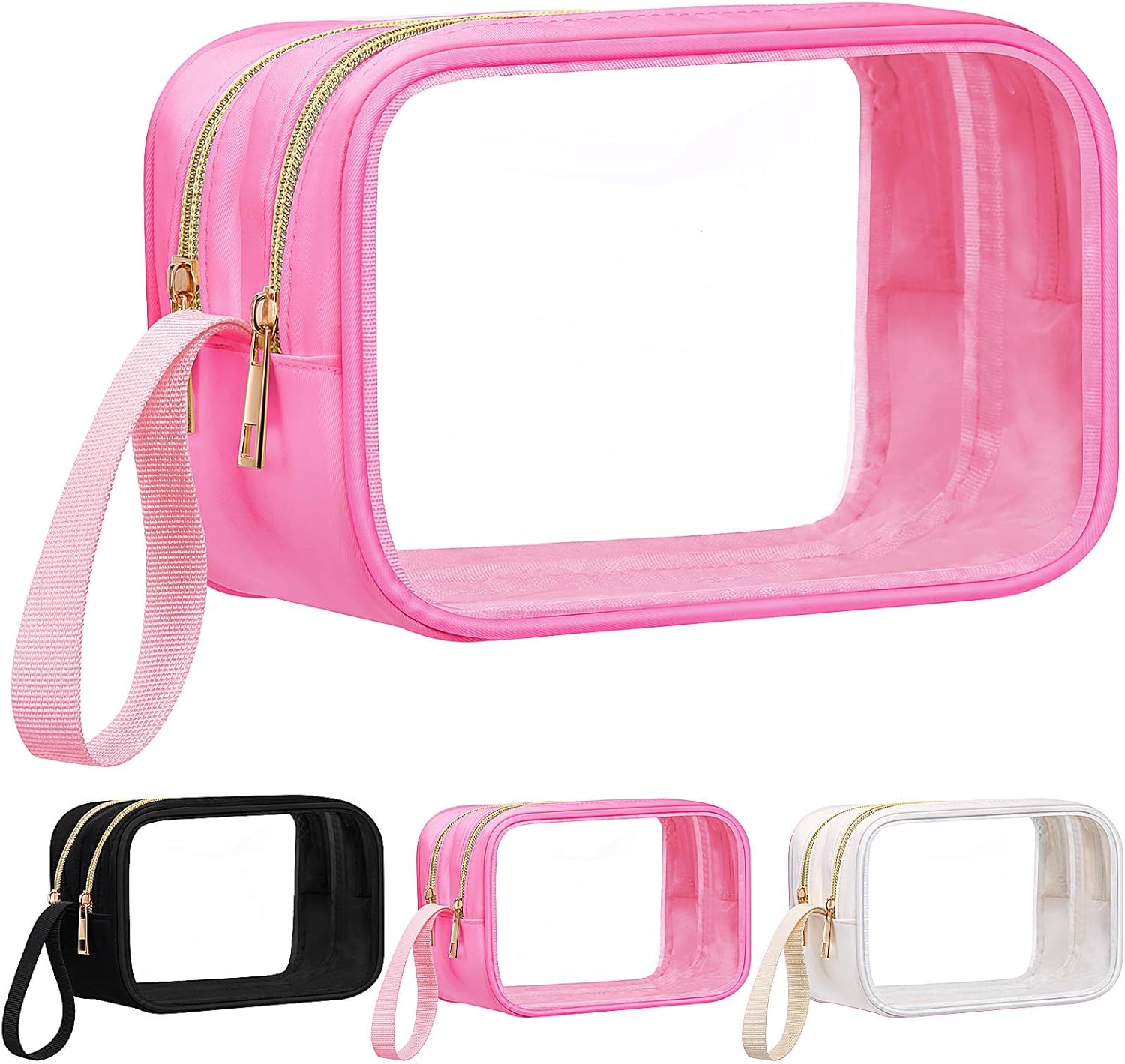 Weewooday Clear Makeup Bag Double Layer Cosmetic Bag Nylon Travel Toiletry Storage Case Waterproof Portable Car Make up Pouch Organizer with Zipper for Women(Pink)