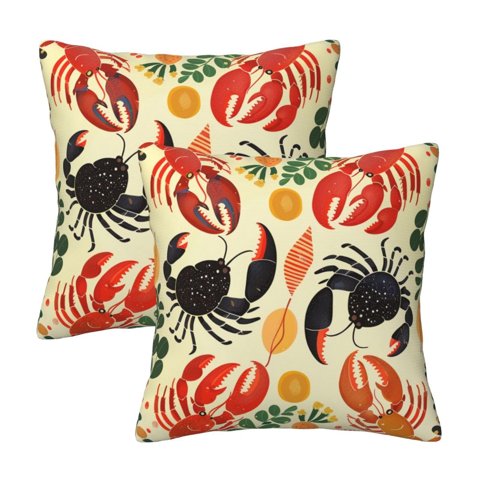 Aubkfeld Lobster And Crab Printed Cushion Covers 2Pcs (50X50 Cm) - Decor Pillow Cases For Home - Hidden Zipper Opening