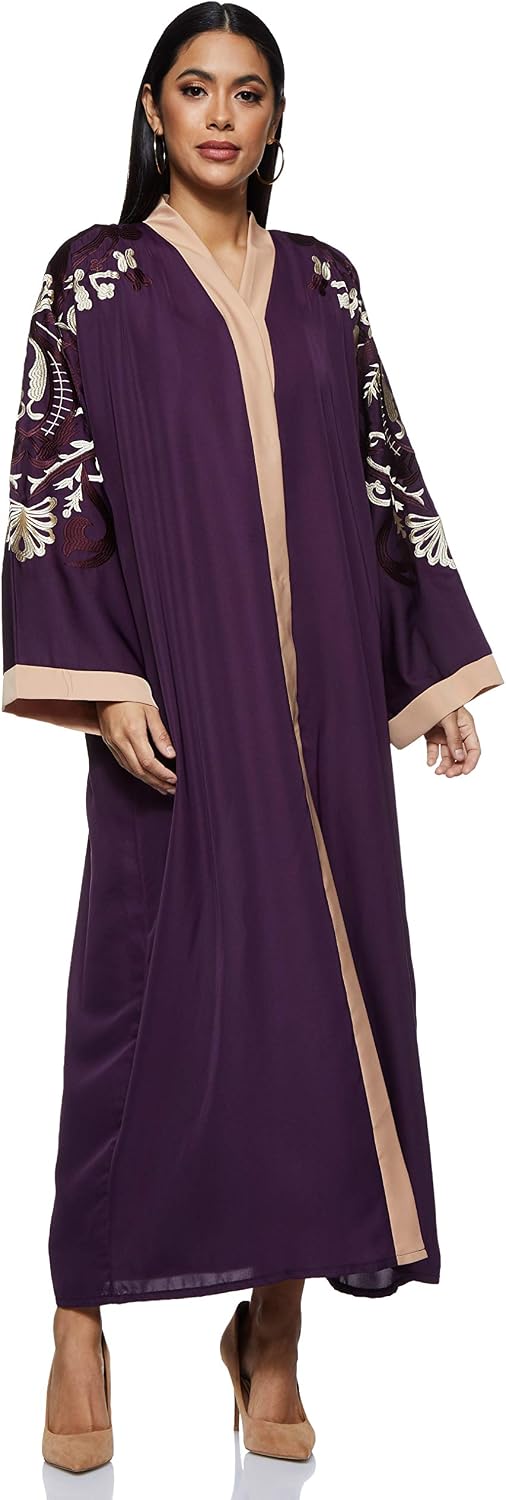 Nukhbaa Womens Purple Abaya With Embroidered Detailabaya Comes With Matching Hijab COMP5043 Abaya (pack of 5)