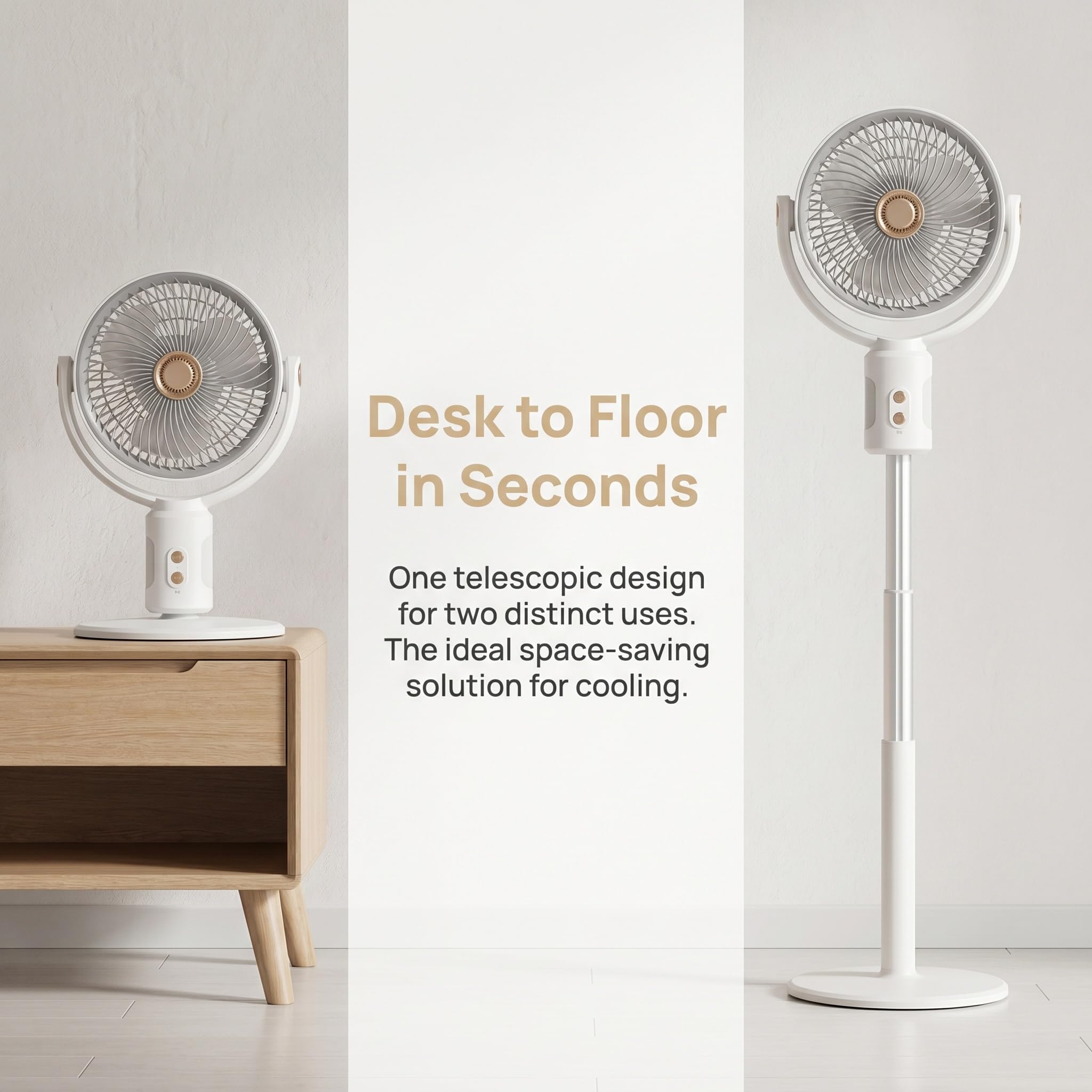Ventilatore a Colonna, Ventilatore a Circolazione d'Aria 2 in 1 da Tavolo e Pavimento, Altezza Regolabile 36-85 cm, Ventilator Oscillante 360° con Telecomando e Timer 8h, Silenzioso per Casa