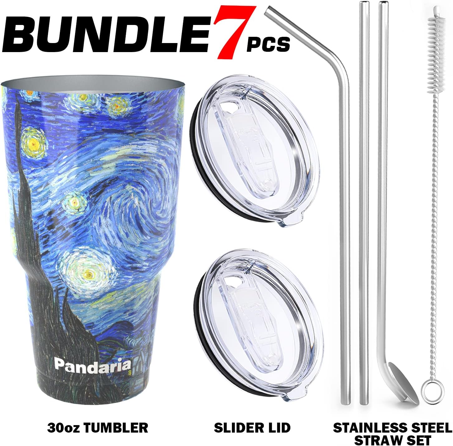 30 oz Tumbler Cup with Lids and Straws, 100% Leak-Proof, Cupholder Friendly Insulated Cup with Straw, Double Wall Coated Stainless Steel Tumbler, Ideal Gift for All Occasions (Starry Night) - Image 2
