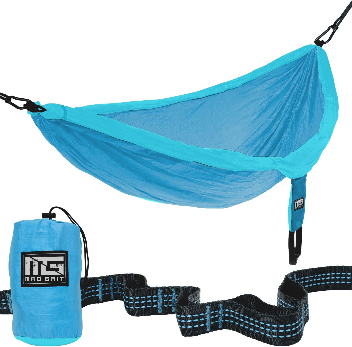 Double Parachute Camping Hammock with Straps & Carabiners by Mad Grit