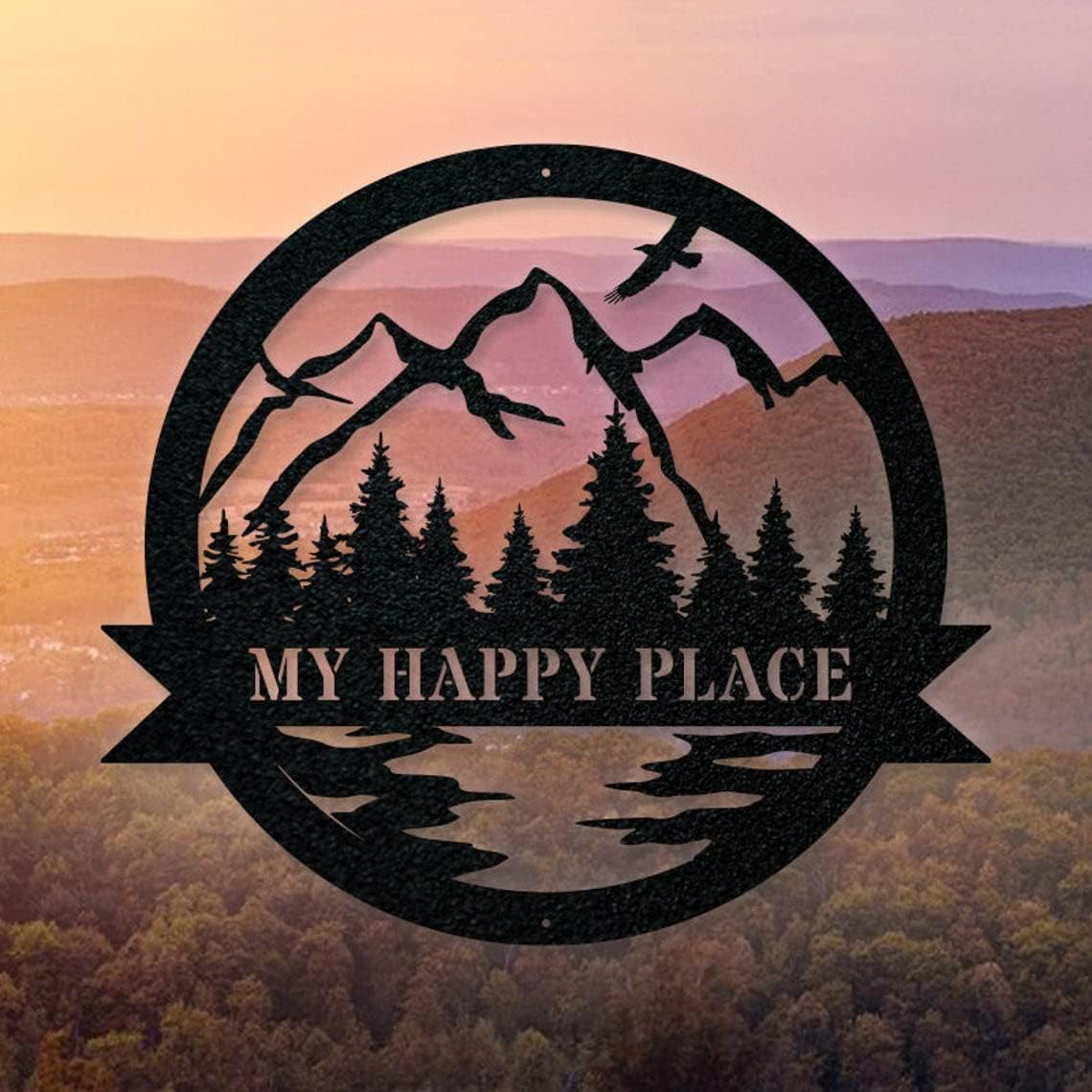 My Happy Place Mountain - Custom Text Laser Cut Metal Signs, Custom Metal Sign, Metal Art, Gift Anniversary, Newly Engaged Gift, Housewarming Gift, Home Decor