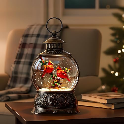 Miniatura 6 de Linterna de agua con globos de nieve de Navidad con cardenal, música y temporizador de 6 horas, con forro USB/funciona con pilas, faroles iluminados