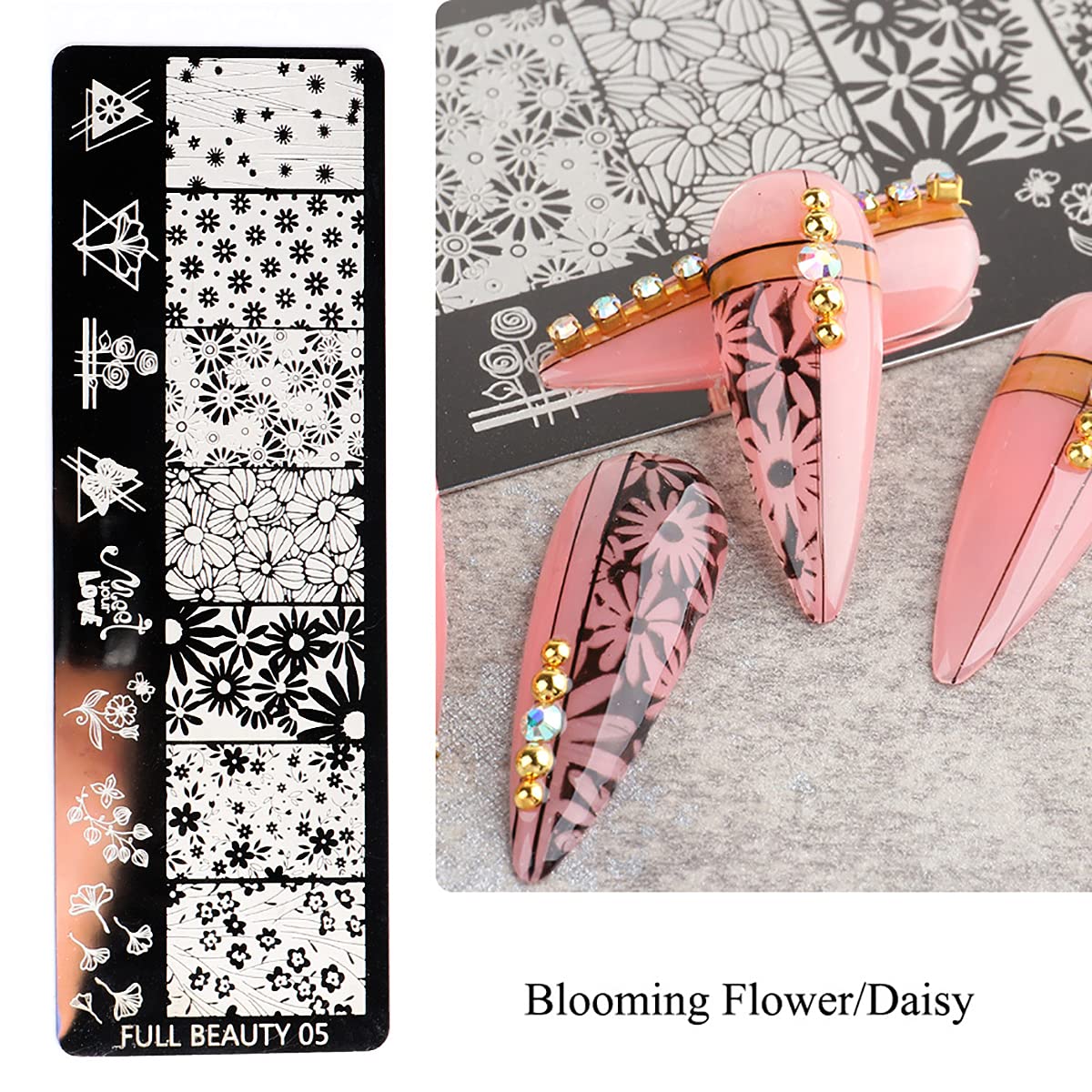 6Pcs Nail Stamp Plates Heart Natural Flower Ocean Design Nail Stamping Templates Manicure Salon&DIY Accessories