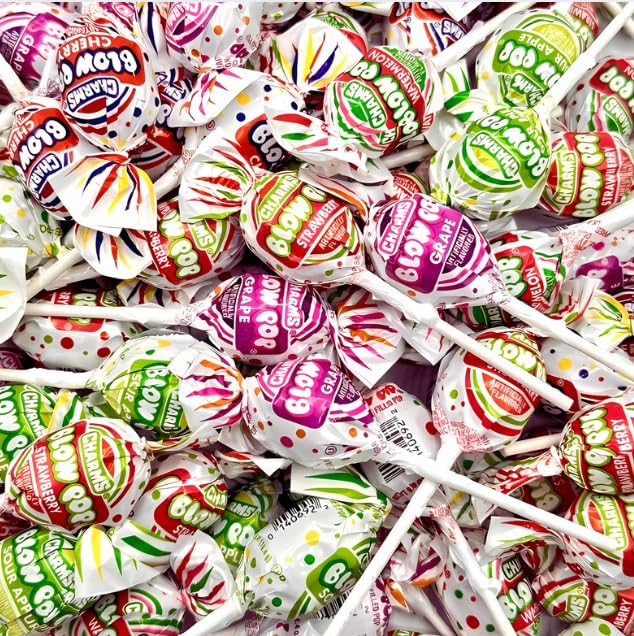 Blow Pops - 1 Pound Bulk Bag - Assorted Fruit Flavors, Individually Wrapped Bubble Gum Filled Lollipops - Cherry, Grape, Sour Apple, Watermelon, Strawberry Flavor Blow Pop