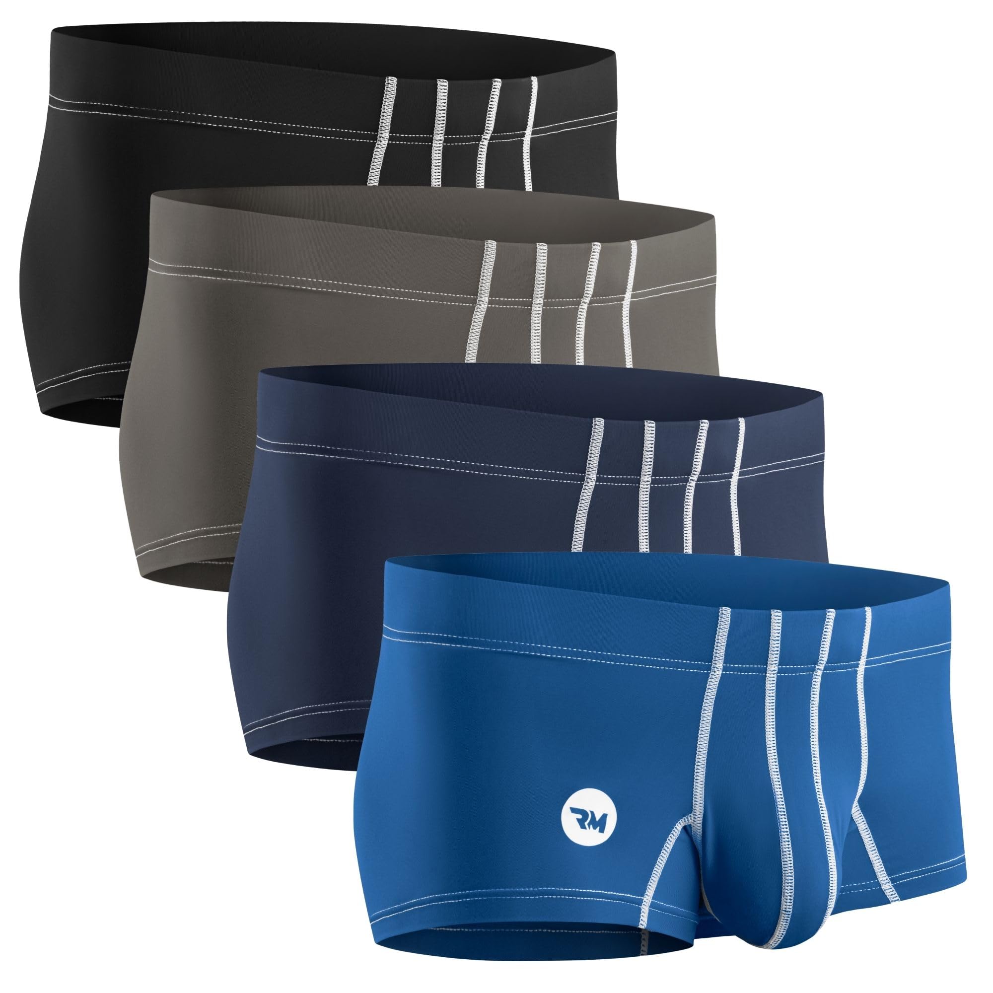 Real Men Bulge Enhancing Pouch Underwear for Men – 1 or 4 Pack Nylon 3 Inches- Ice Silk Mens Boxer Briefs ABCD Pouches XS-5XL, B Pouch 4 Pack Black Darkblue Gray Lightblue, XXL