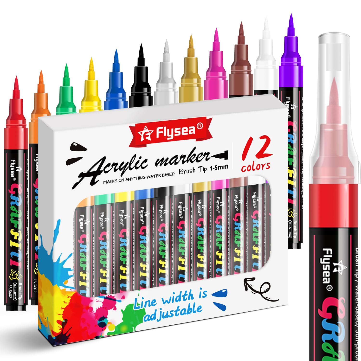 Alitastro 12 Colors Acrylic Paint Pens 0.5-5mm Waterproof Paint Markers