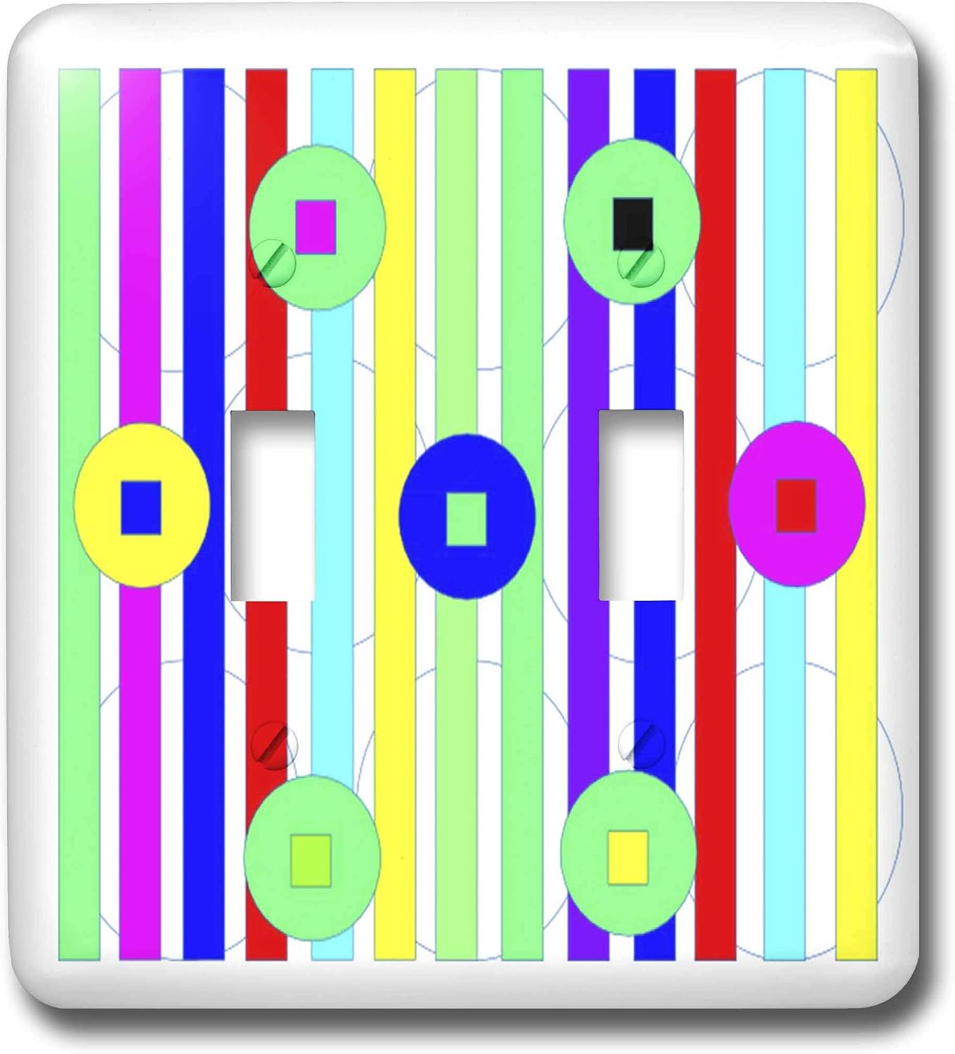3dRose LLC lsp_41587_2 Lime Pink N Blue Stripes with Yellow Green Circles, Double Toggle Switch