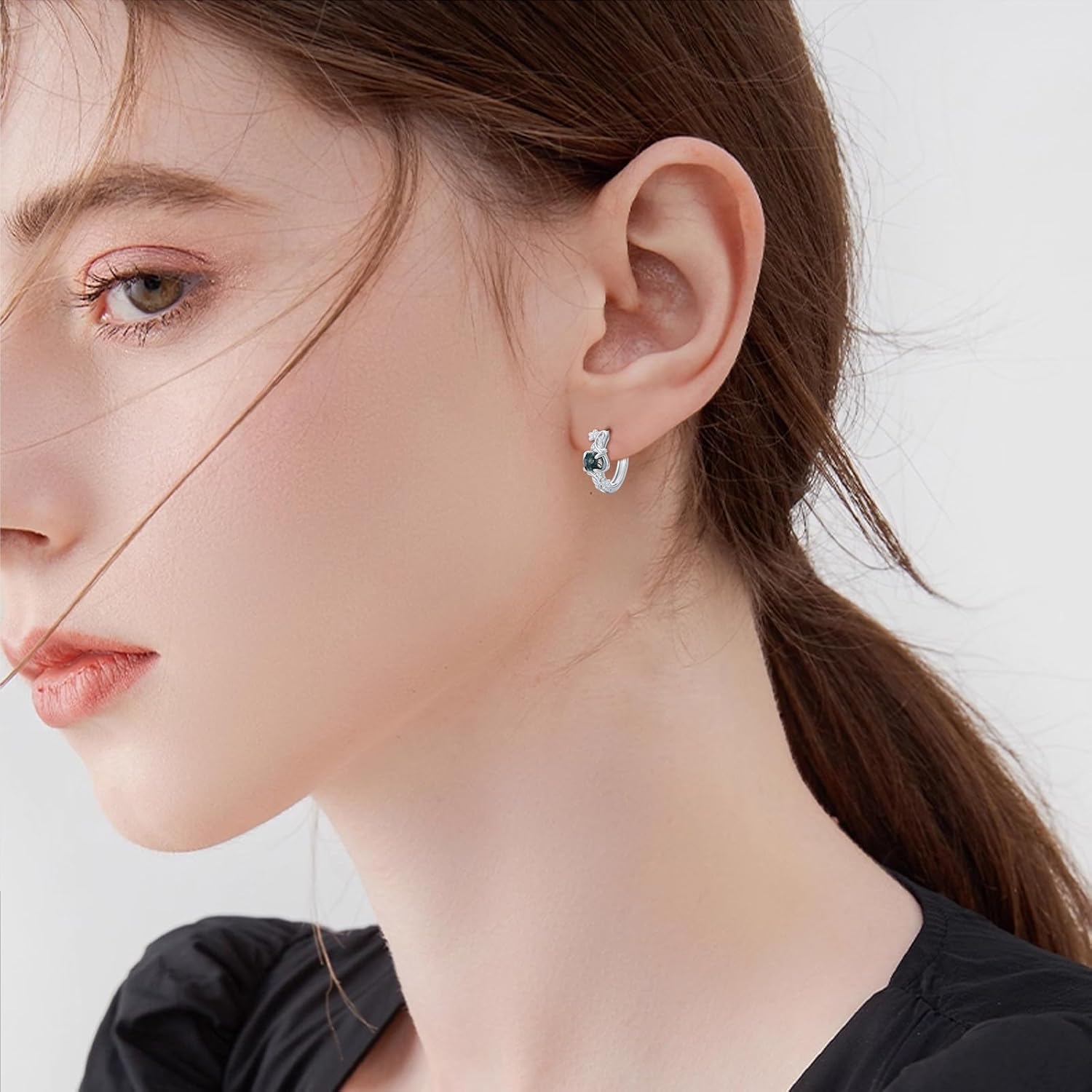 Moss Agate Hoop Earrings for Women 925 Sterling Silver Tree of Life Earrings Hypoallergenic Silver/Rose Gold/Gold/Black Moss Agate Jewelry Birthday Mothers Day Gifts - Image 5