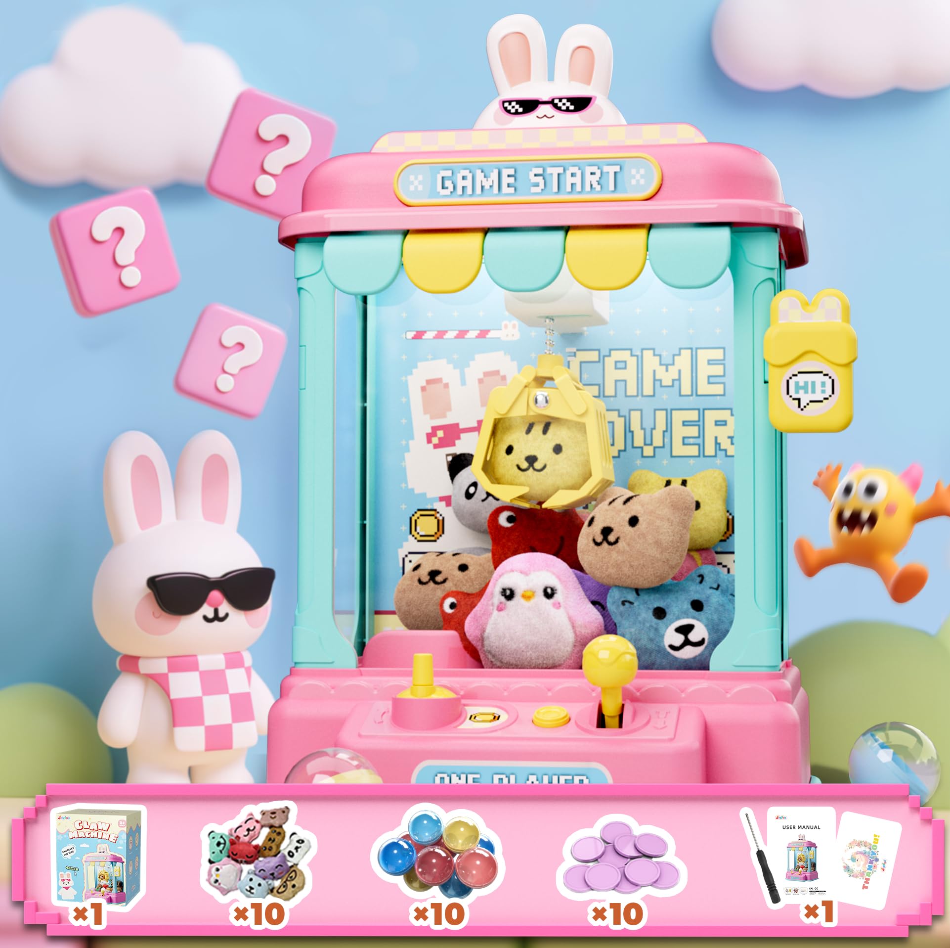 Mini-Klauenmaschine für Kinder, Pixel Art Kaninchen-Automat, Spielzeug für Mädchen, Candy Claw Machines mit Plüsch und Kapselspielzeug für Alter 3+, Geburtstagsfeier für 3-8 Jahre altes Kind
