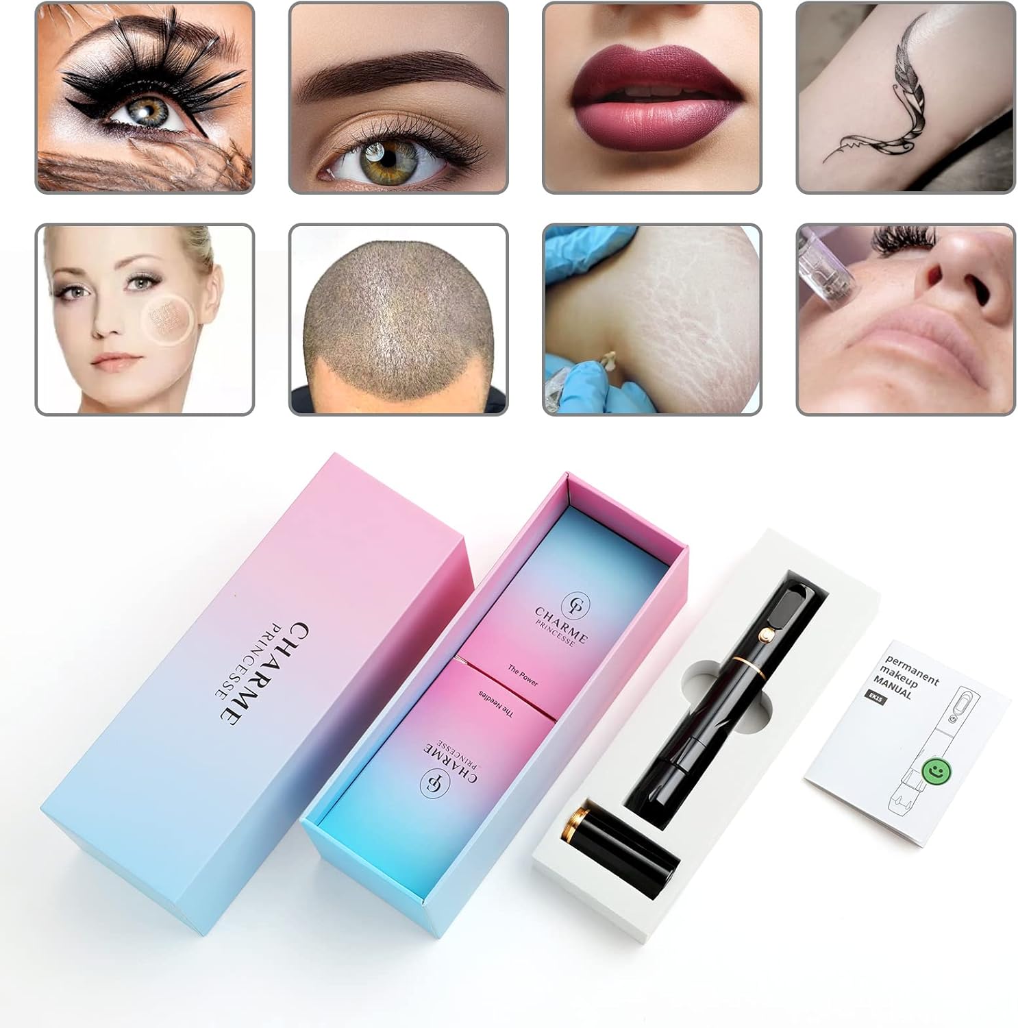 Charme Princesse Permanent Makeup Machine Tattoo Eyebrow Pen Makeup Rotary Machine Pen with 2 Battery 5pcs Cartridge Needles for Eyebrows,Eyeliners, Lips and Mts (Black) EK15-1-us