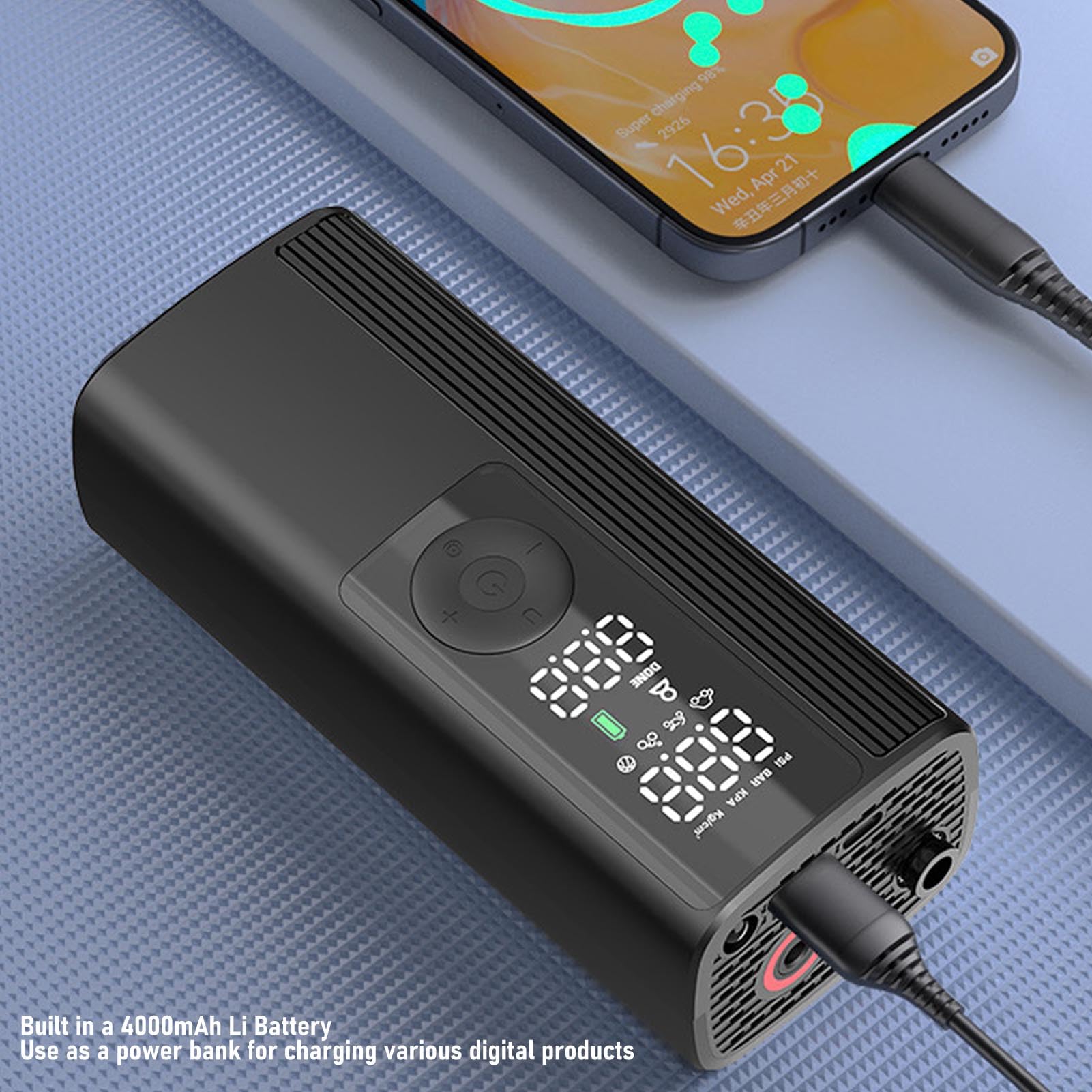 Headerbs Auto Inalámbrico del Inflador 4000mAh Digital LCD del Neumático