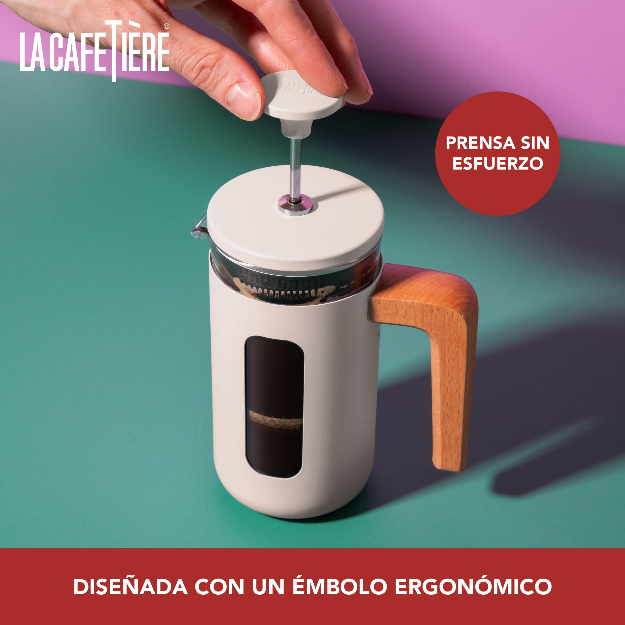 La Cafetière Pisa 8-Tazas 1L, Cafetera francesa grande de vidrio borosilicato resistente al calor y acero inoxidable con émbolo de fácil agarre, ideal para té suelto y café molido, Flint