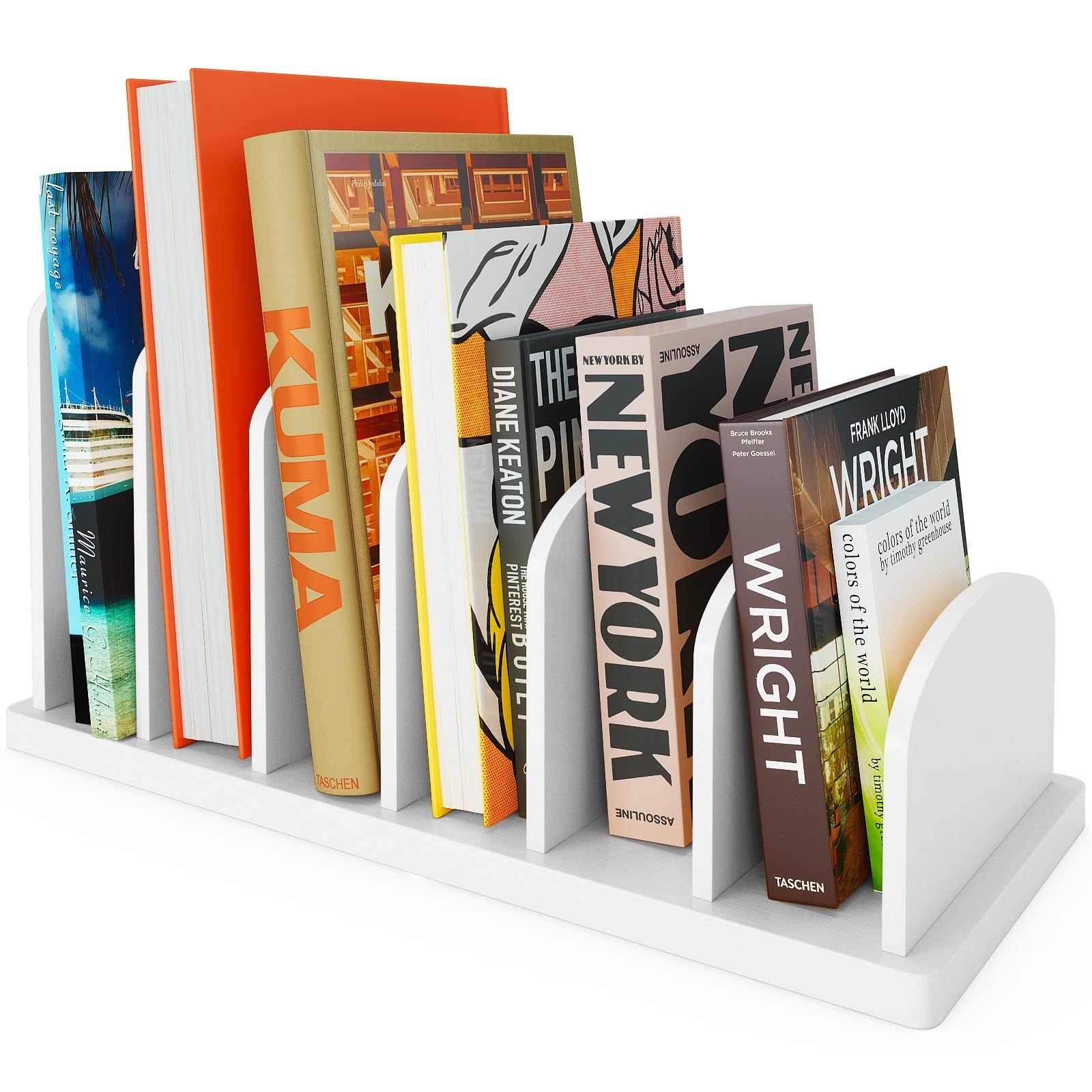 Desktop Bookshelf, 6-Slot Table Top Recipe Book Shelf, 44x19x24cm Bamboo Binder Holder Stand, Mini Universal Organiser Desk Rack, Suitable for Kitchen & Bedside & Office (White)