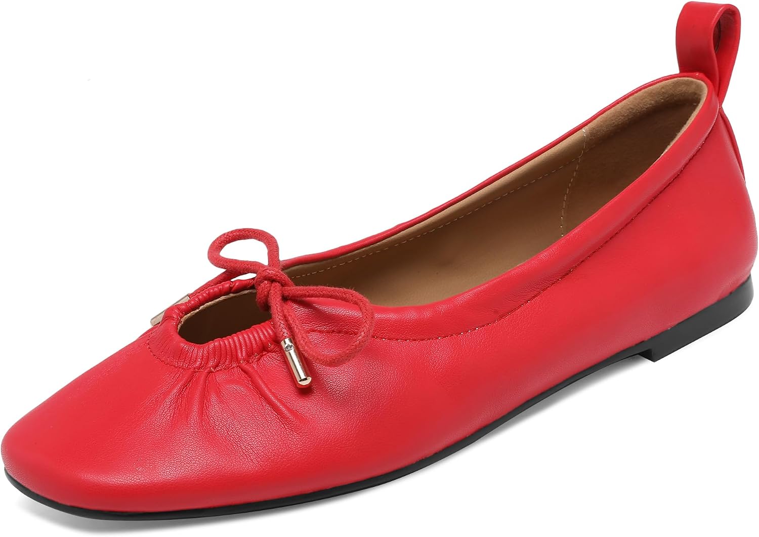 Riekhany Women Ballet Flats Square Toe Lace Up Bow Ballerina Shoes Cute Slip On Casual Mary Jane Shoes