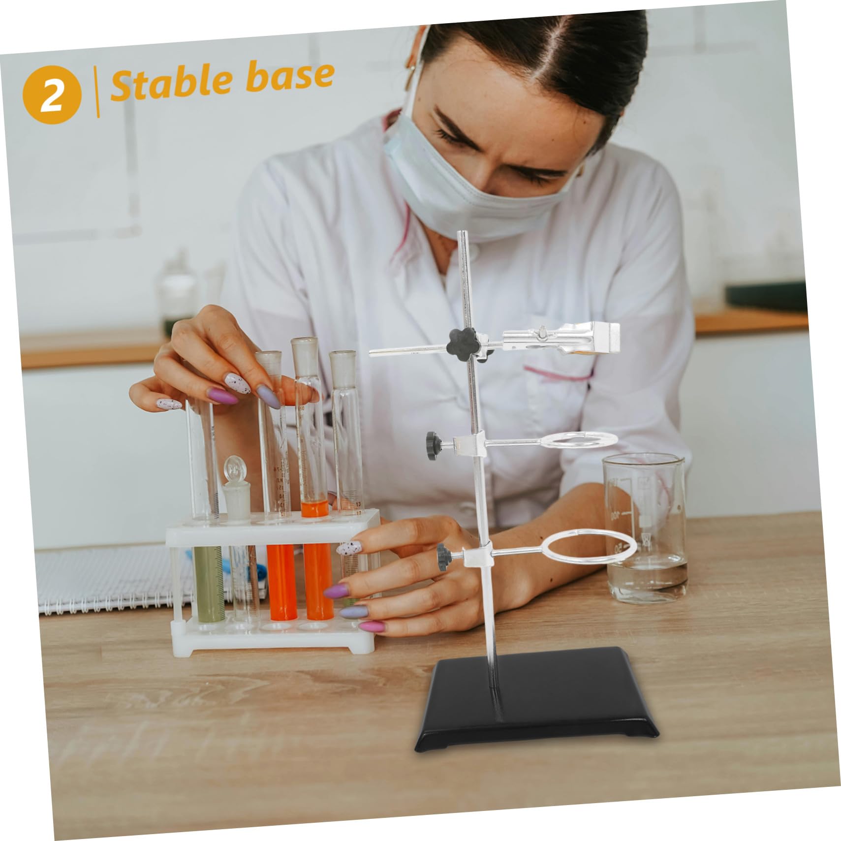 Supporto da Laboratorio per Becher e Fiasche, Ferro Nero 40 Cm | Base Stabile Regolabile, Anello di Chimica, Uso per Filtrazione e Ambienti Ospedalieri