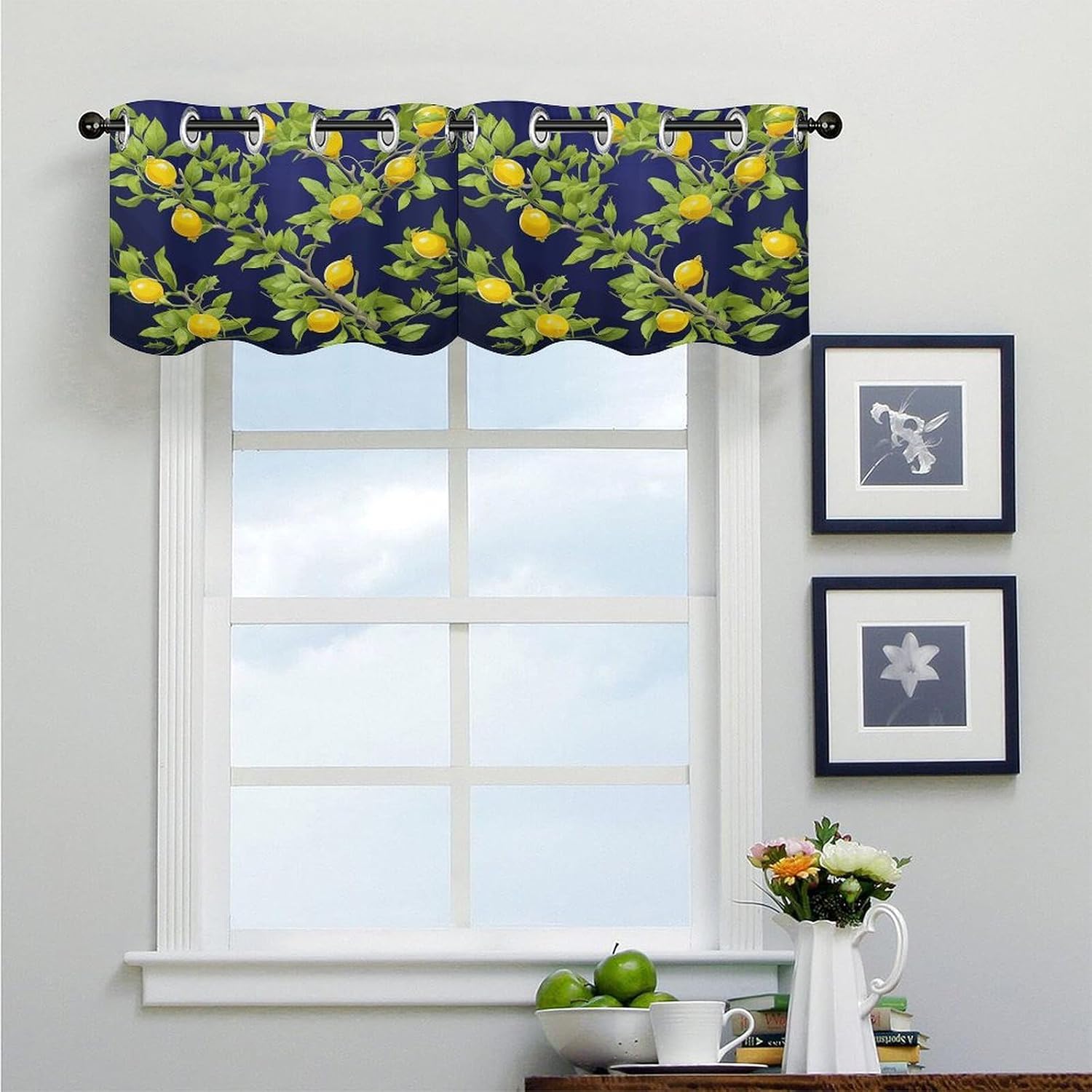 Lemon Tree Curtain 2 Panels, Polyester Fiber, Blackout Insulated Window Curtain, Curtain Valance for Kitchen Dining Room Living Room Cafe Small Window 52 * 18.1 Inches