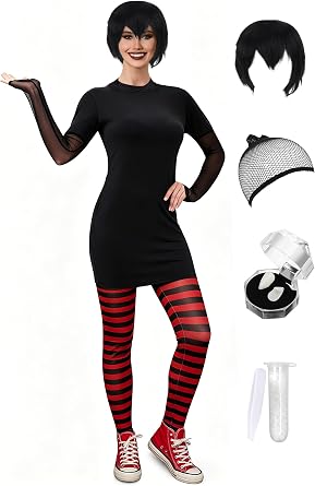 Maisolly Women's Halloween 6PCS Adult Hotel Vampire Costume Short Sleeve Dress with Legging