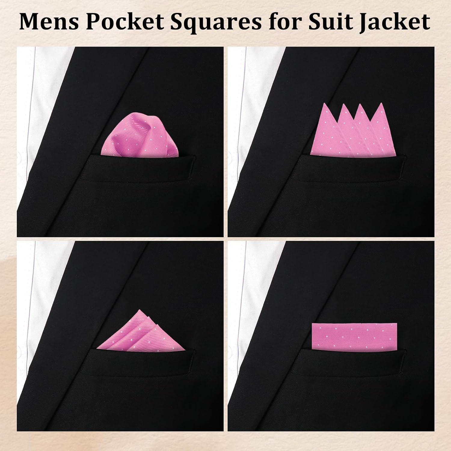 Pocket Squares for Men, Polka Dots Mens Handkerchiefs with Pocket Square Holder for Business Wedding Party Daily