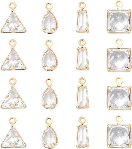 Airssory 20 dijes geométricos de latón con circonita cúbica en forma de lágrima, cuadrados, triangulares, para hacer manualidades, mujeres, hombres,