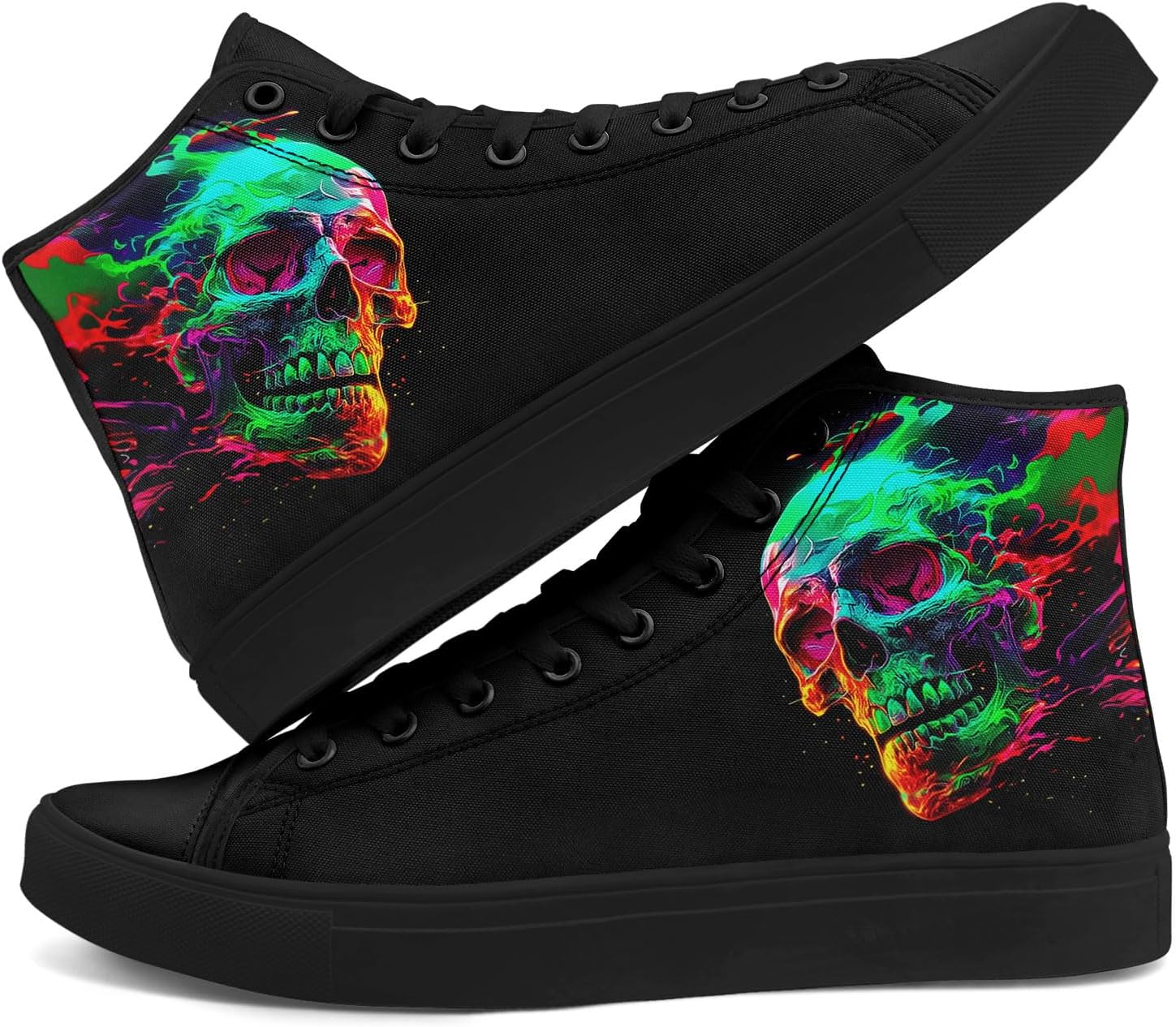 Skull High Top Canvas Sneakers for Men Women, Gothic Floral Print Streetwear Casual Fashion Skate Shoes