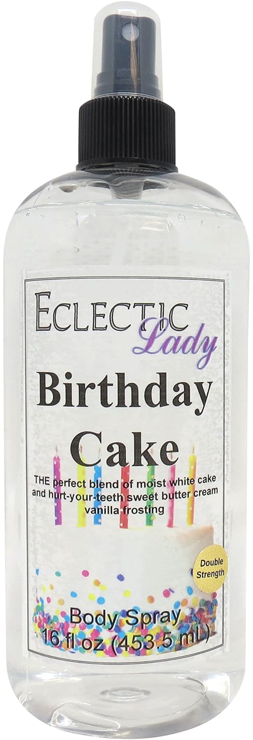 Eclectic Lady Birthday Cake Body Spray, Double Strength, 16 ounces, Body Mist for Women with Clean, Light & Gentle Fragrance, Cologne with Soft, Subtle Aroma For Daily Use