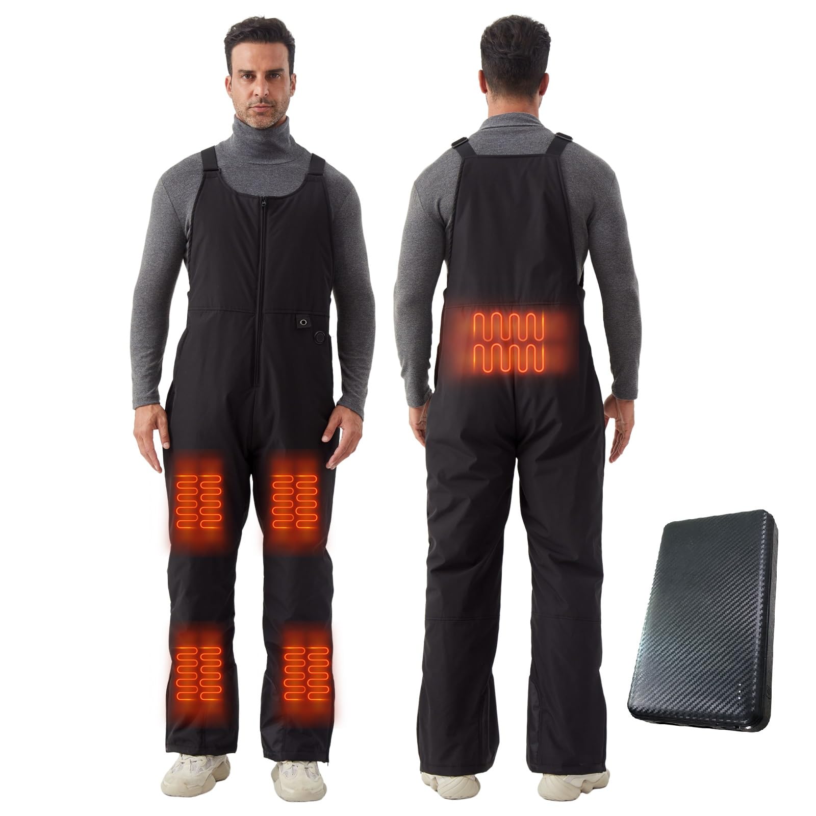 Men's Heated Insulated Ski Bib Overalls with Battery, Waterproof Winter Snow Pants for Work, Hunting, Fishing